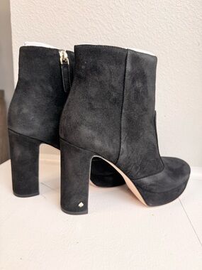 kate spade Black Suede Platform Block Heel Ankle Boots